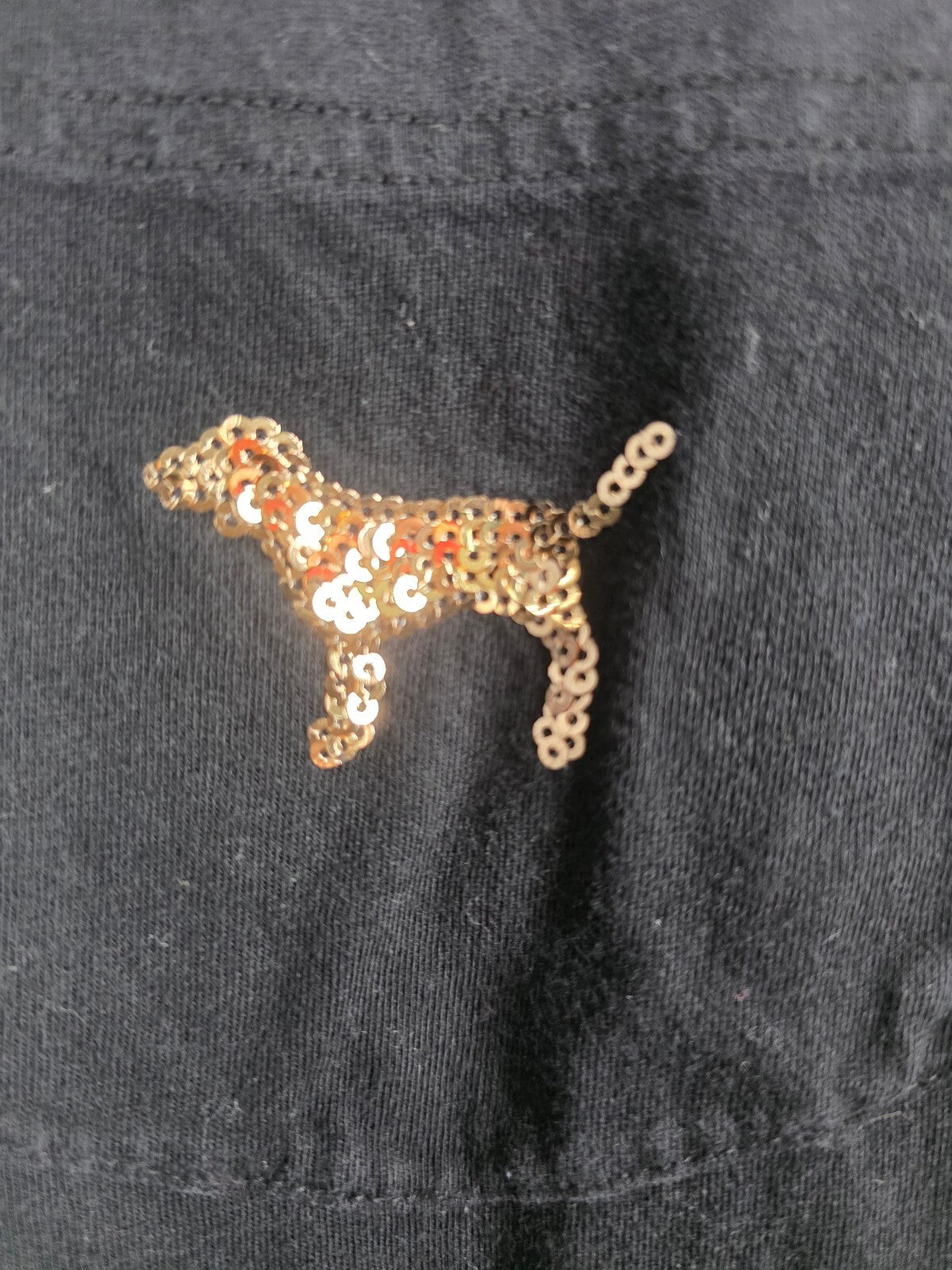 Victorias Secret PINK BLING GOLD Sequin Pocket Tee Shirt black SMALL
