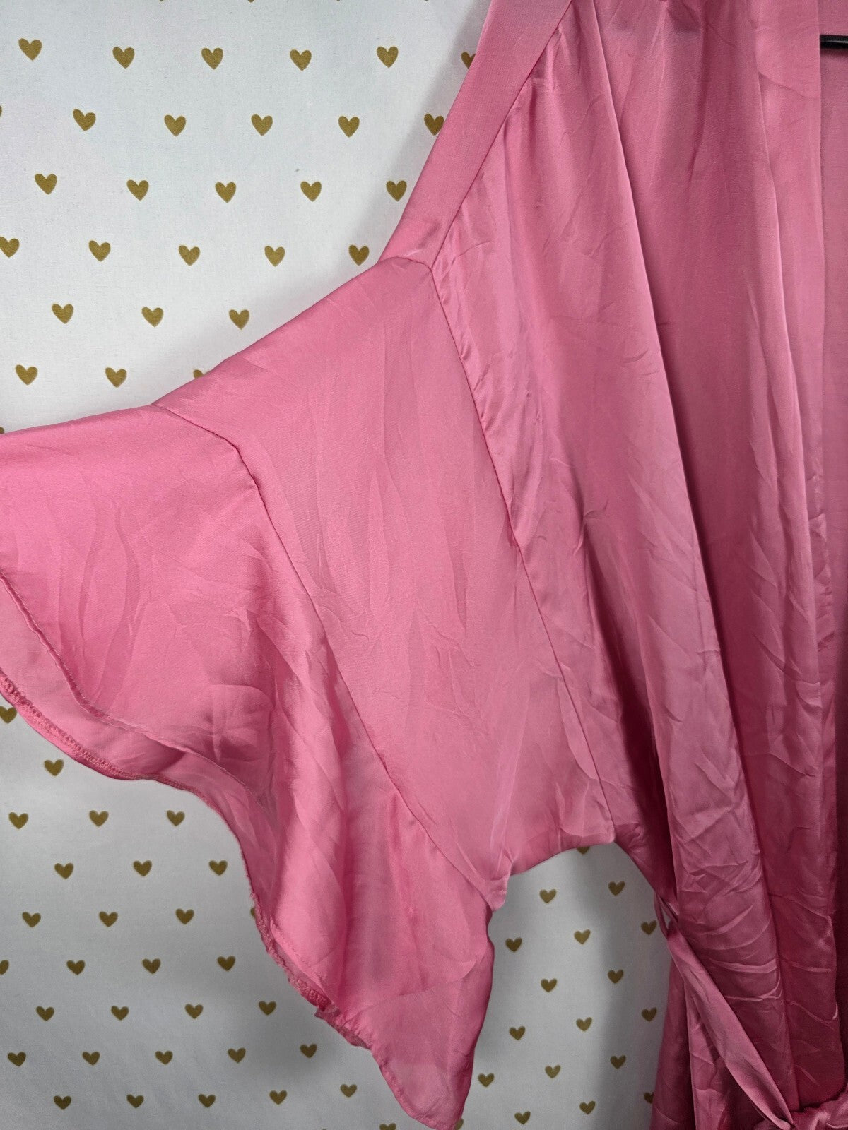 Victoria's Secret Pink Satin Kimono Robe XL XXL Flutter Sleeve Tie Waist Lounge