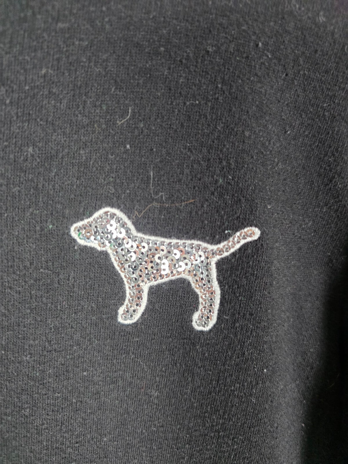 Victorias Secret Pink Dog Logo BLING Sequined Hooded Sweater Pullover Small