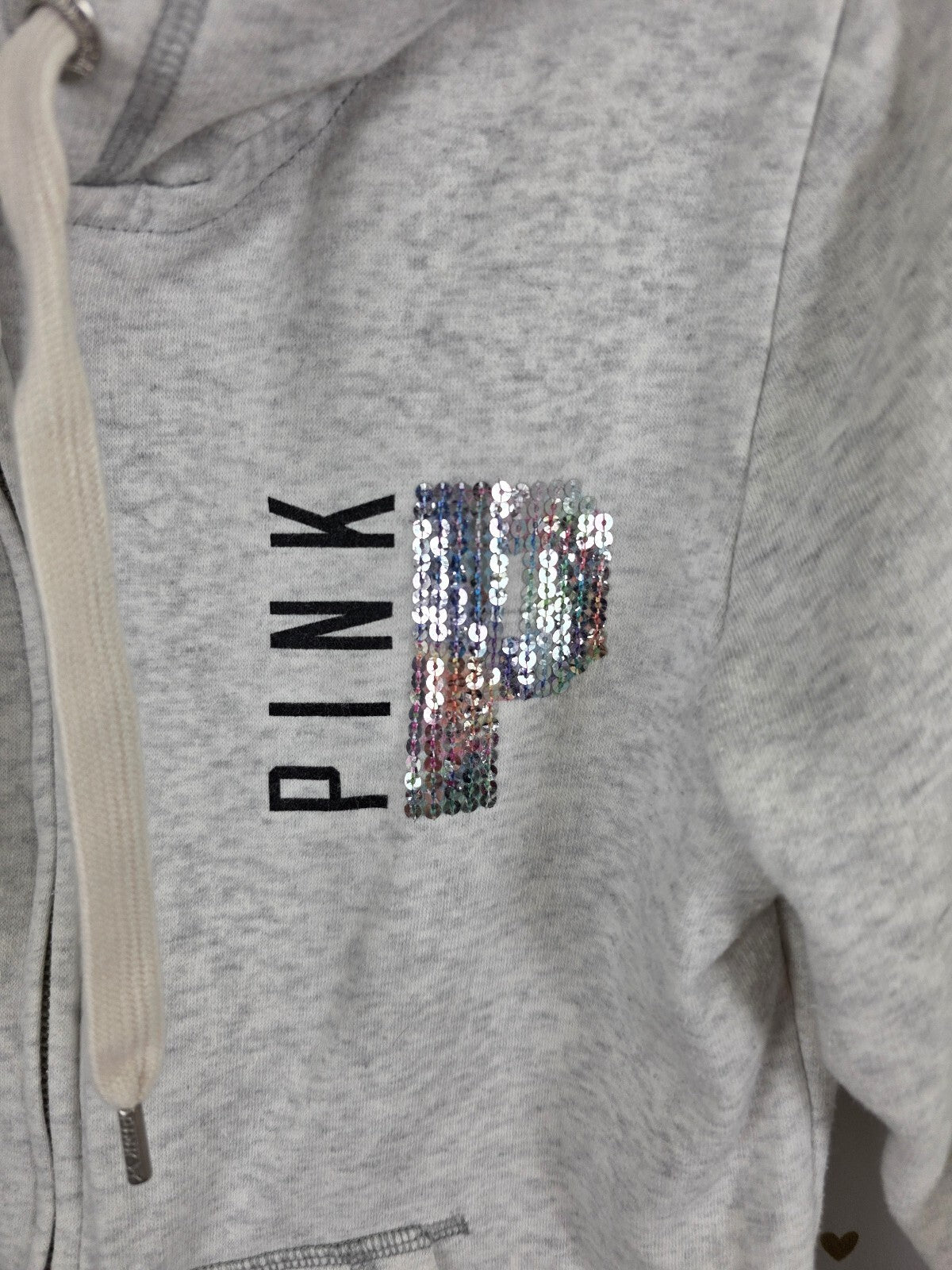 Victorias Secret Pink Rainbow Bling HTF Hoodie Jacket XS Full Zip Grey