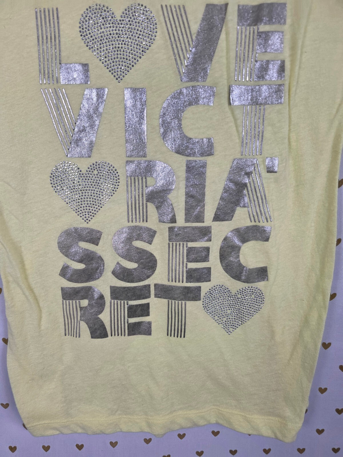 Victorias Secret Yellow V neck Bling Essentials Logo Tee shirt XS