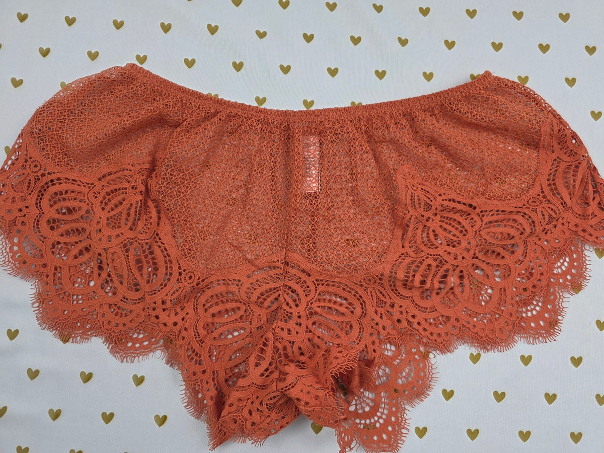 Victorias Secret Lace Flutter Orange Small Sleep Shorts Boxers Pajama Bottoms