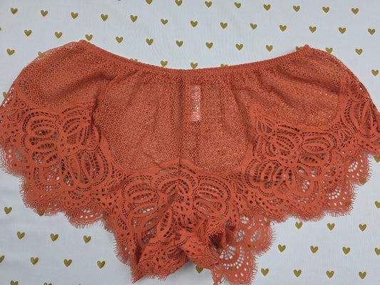 Victorias Secret Lace Flutter Orange Small Sleep Shorts Boxers Pajama Bottoms
