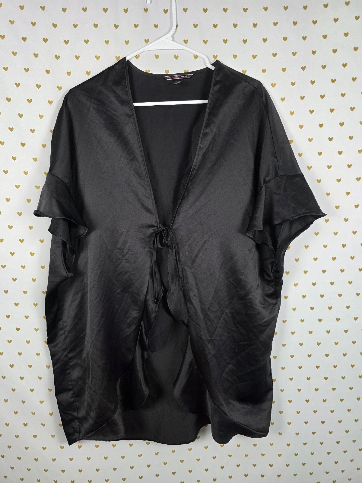 Victorias Secret Satin Silky Robe Tie Front Black Smock One Size Fits All