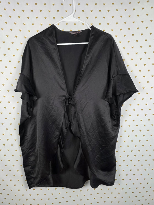 Victorias Secret Satin Silky Robe Tie Front Black Smock One Size Fits All