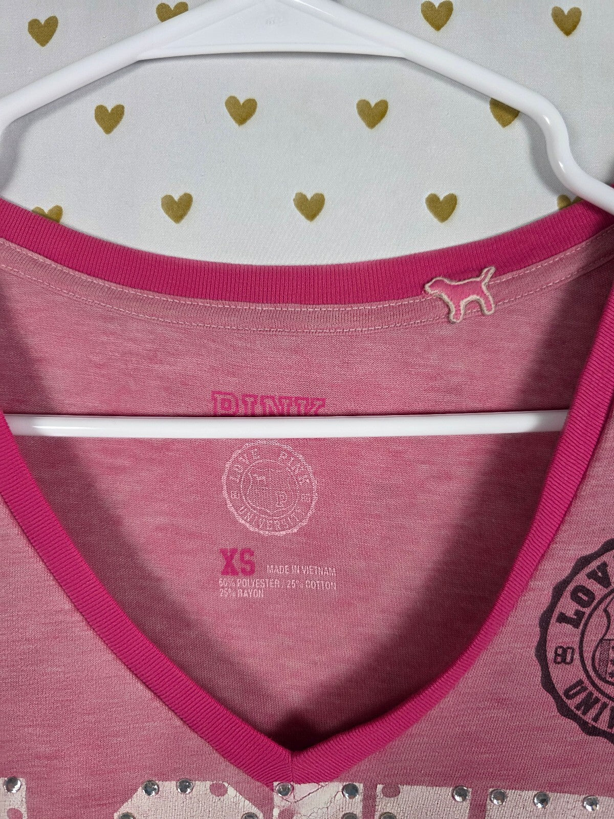 Victorias Secret PINK Vintage Bling Studded Y2k V neck Tee shirt XS