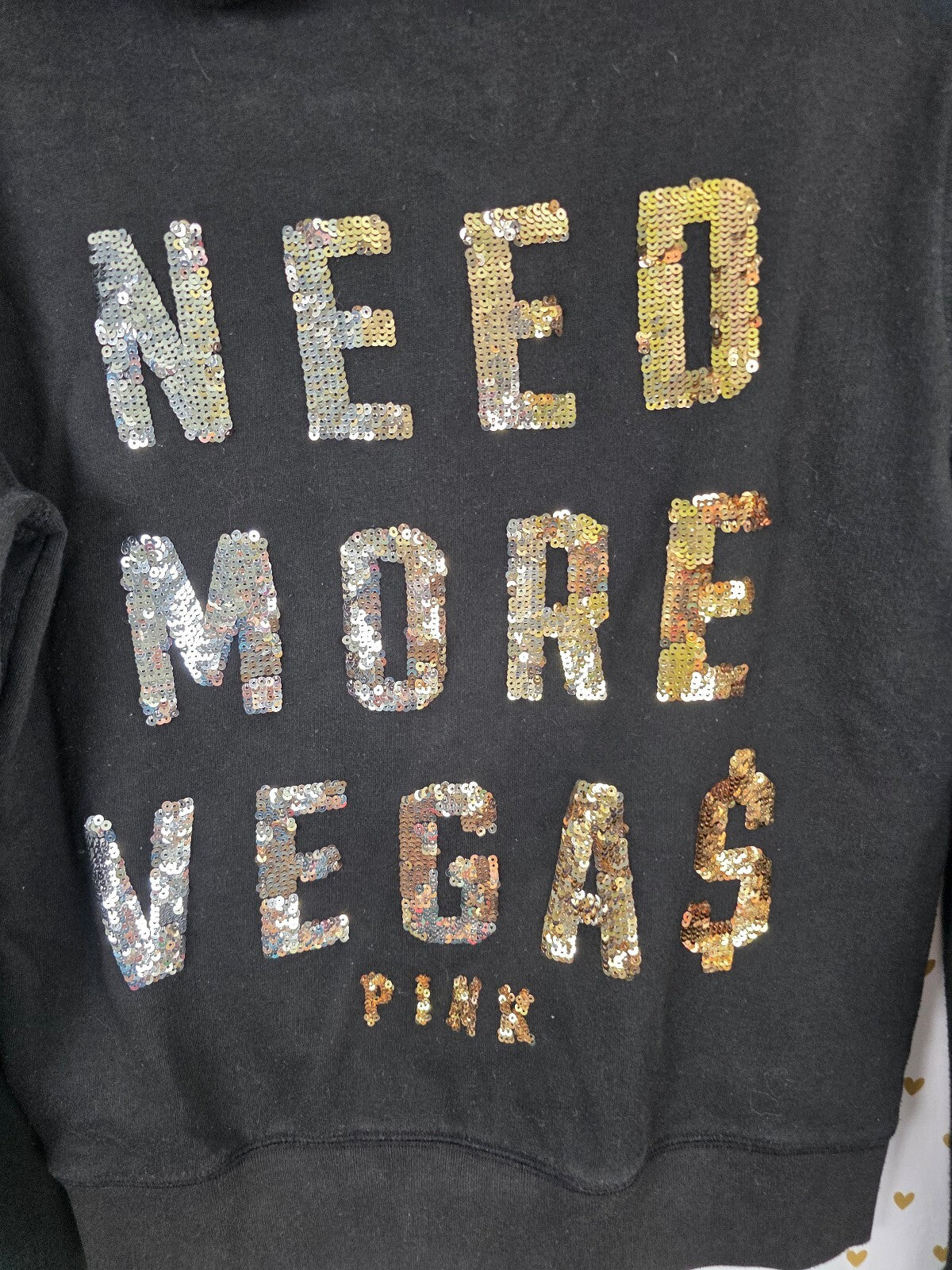 Victoria’s Secret PINK Las Vegas Hoodie S NEED MORE VEGAS Sequin BLING Zip Up