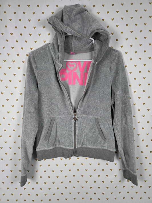 PINK Victoria's Secret Velour Zip Hoodie Gray Dog Zipper Logo Jacket Medium