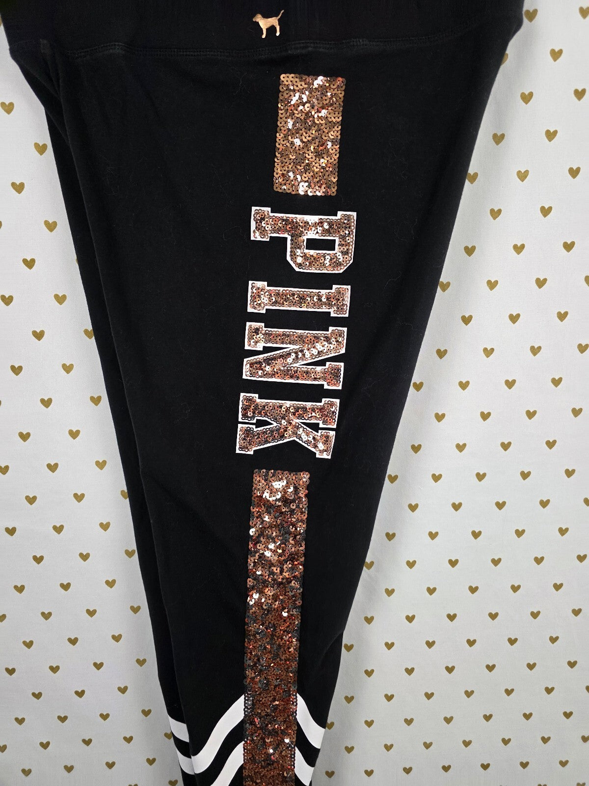 Victorias Secret PINK Rose Gold Bling Yoga Pants Sequined Leggings large