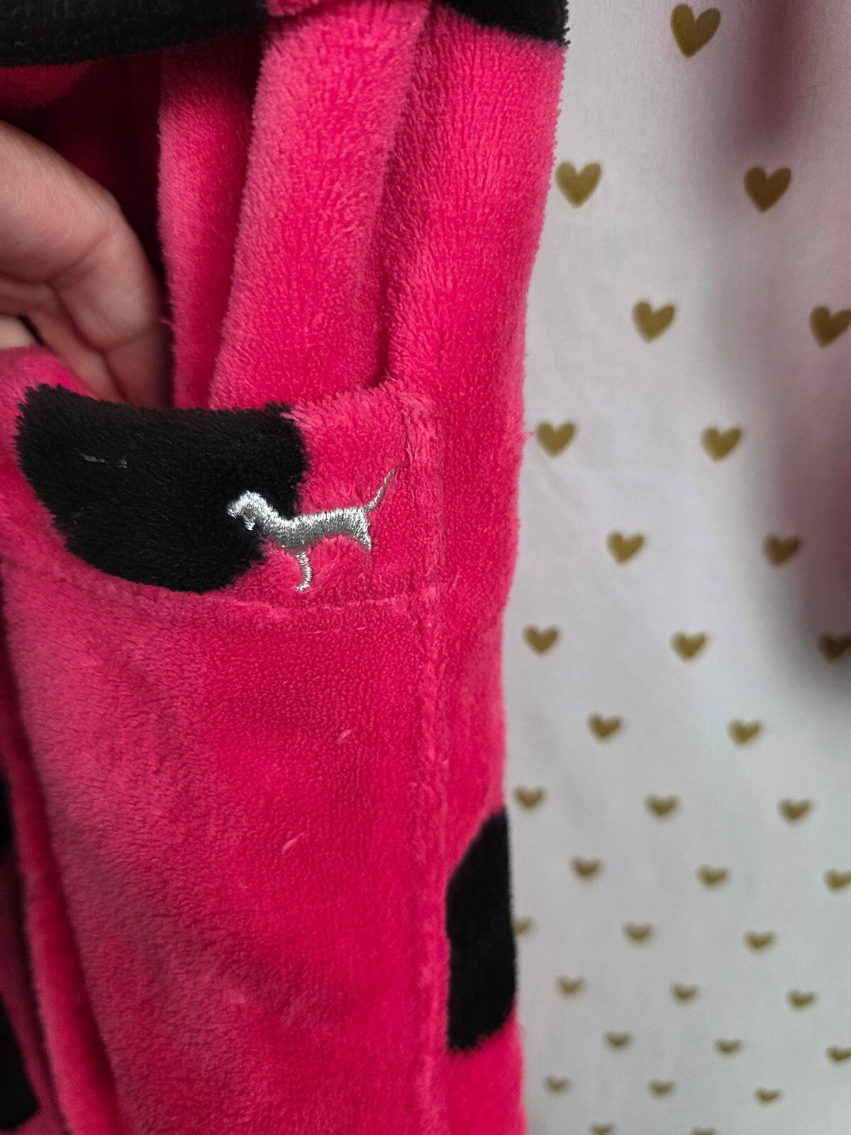 Victorias Secret Pink Bling Polka Dot Fluffy Warm Sequined Logo Robe XS SMALL