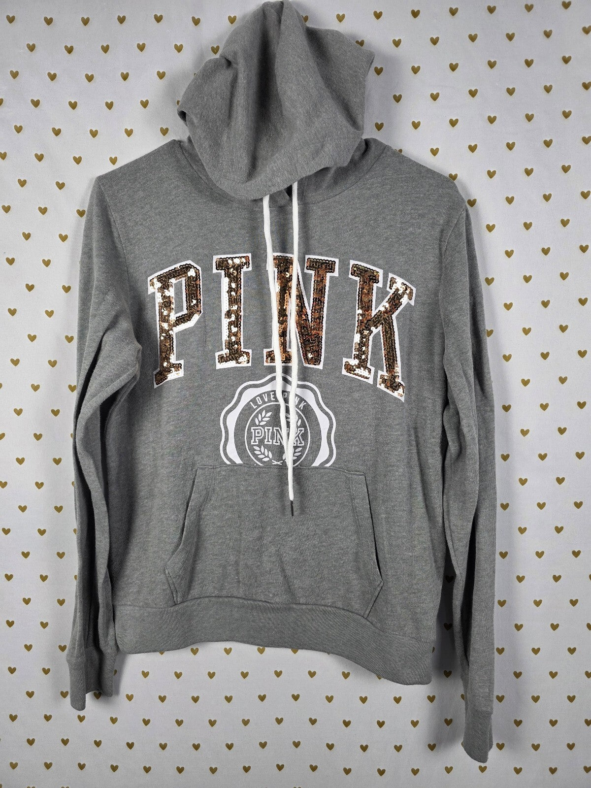 Victorias Secret Pink Gold BLING Hoodie Sweater Pullover Sweater XS Oversized