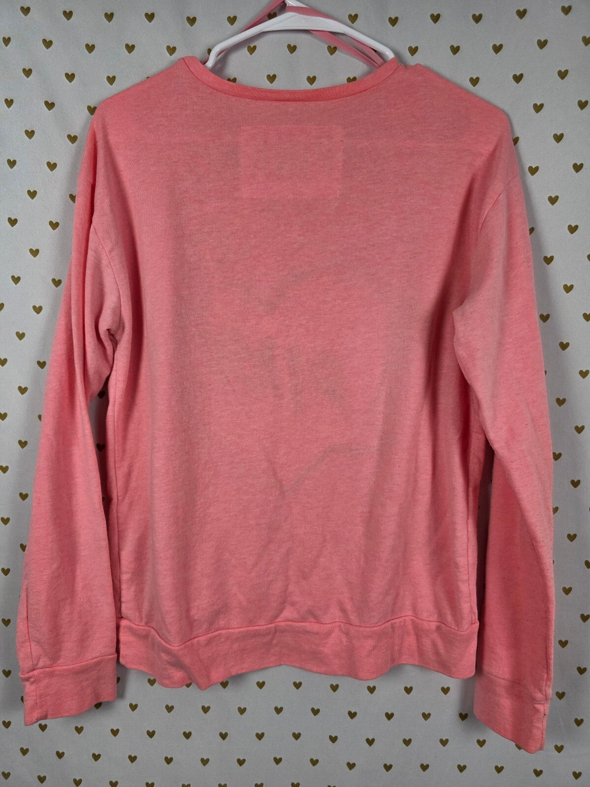 Victoria's Secret PINK Sequin Heart Sweatshirt Coral Pink Pullover Size S