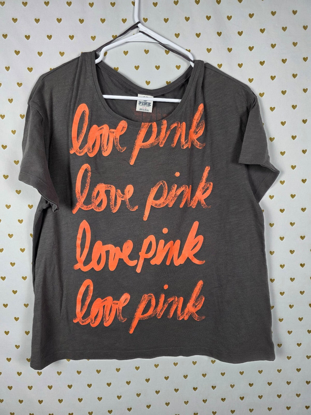 Victorias Secret PINK Cropped Vintage Love Logo Y2k Tee shirt LARGE