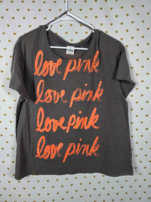 Victorias Secret PINK Cropped Vintage Love Logo Y2k Tee shirt LARGE