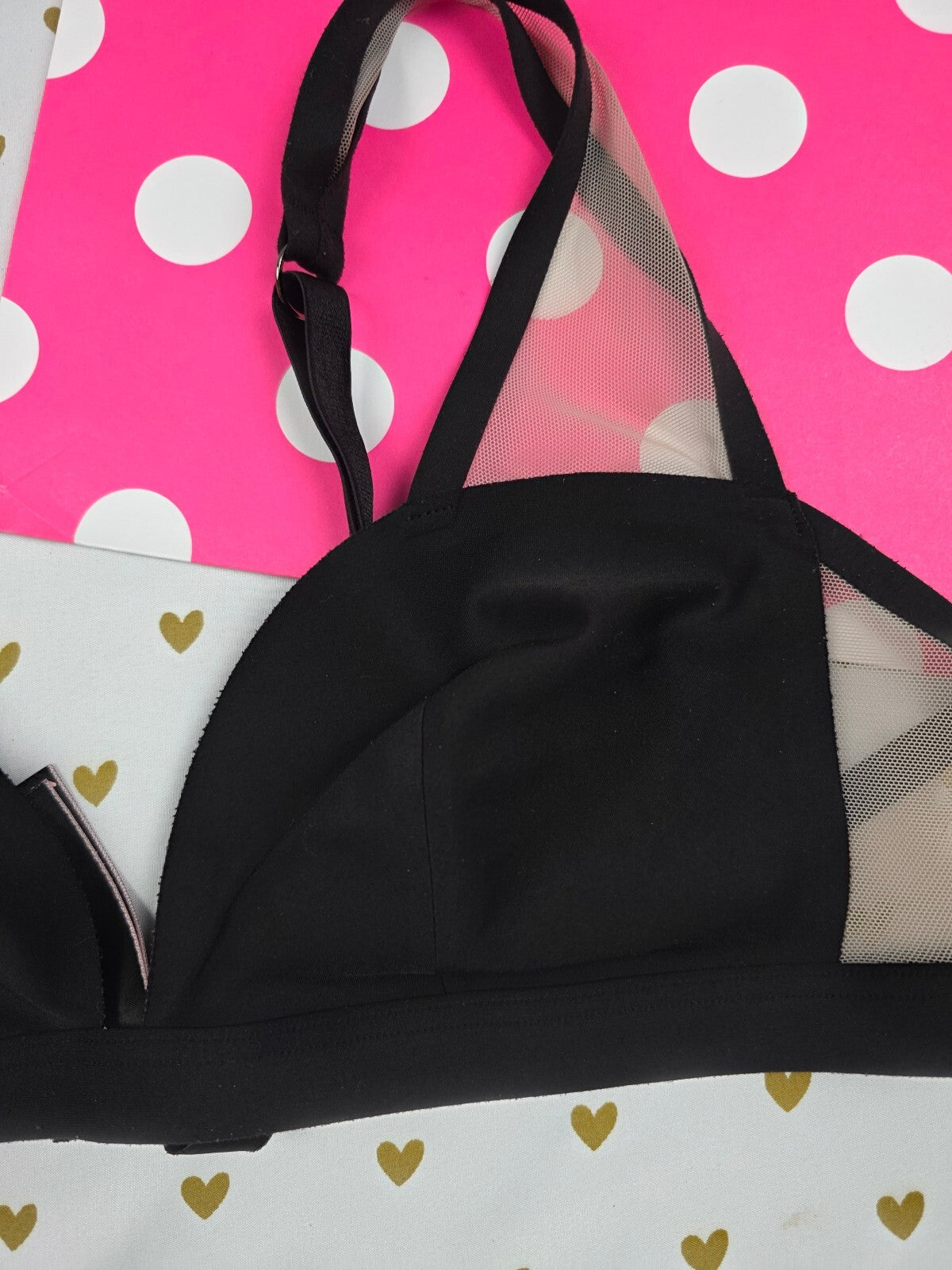 Victorias Secret Sheer Strappy Black Large Bralette Bra Top Tank