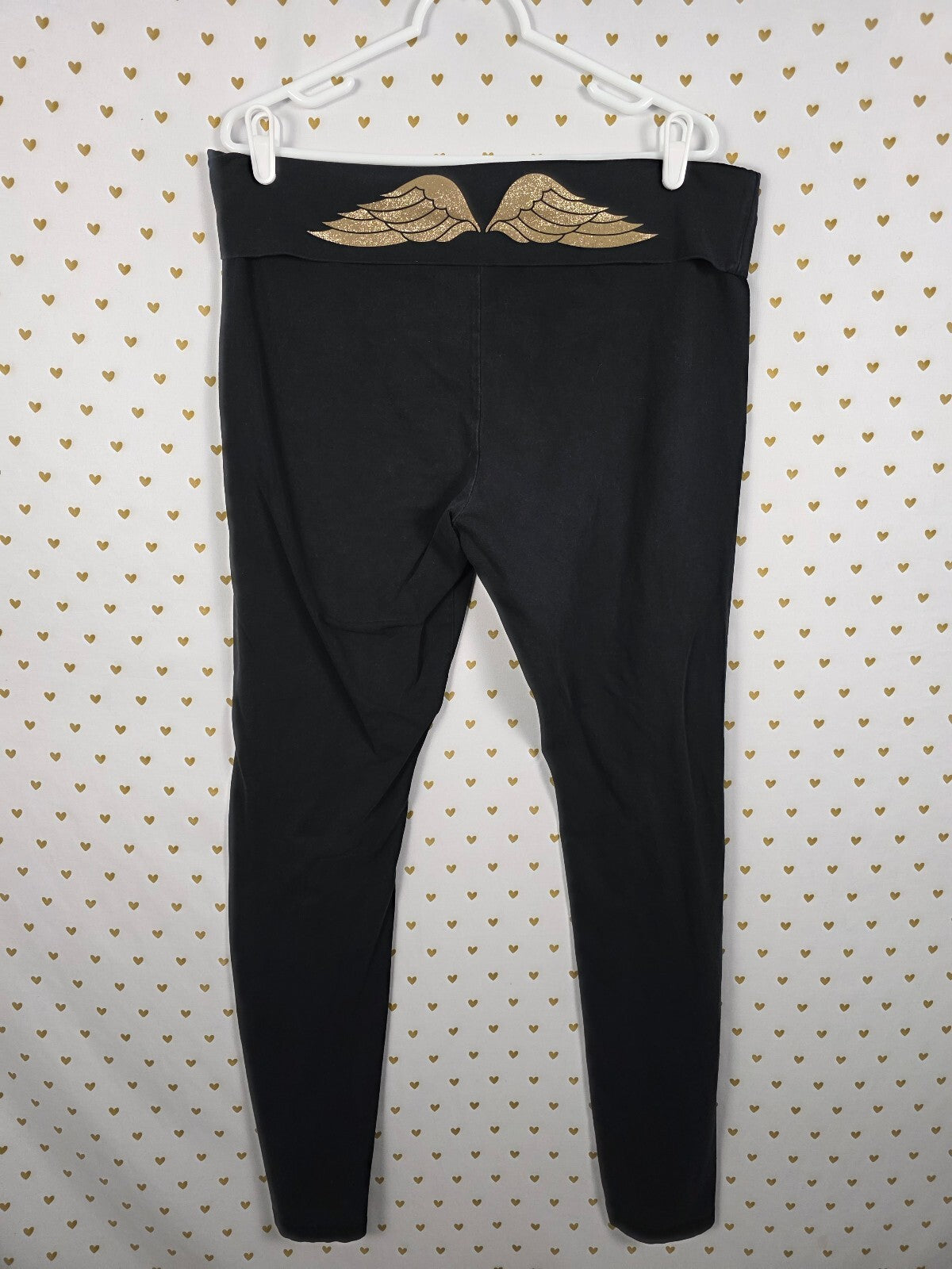 Victorias Secret Angels Gold Glitter Bling Wings Foldover Yoga pants XL