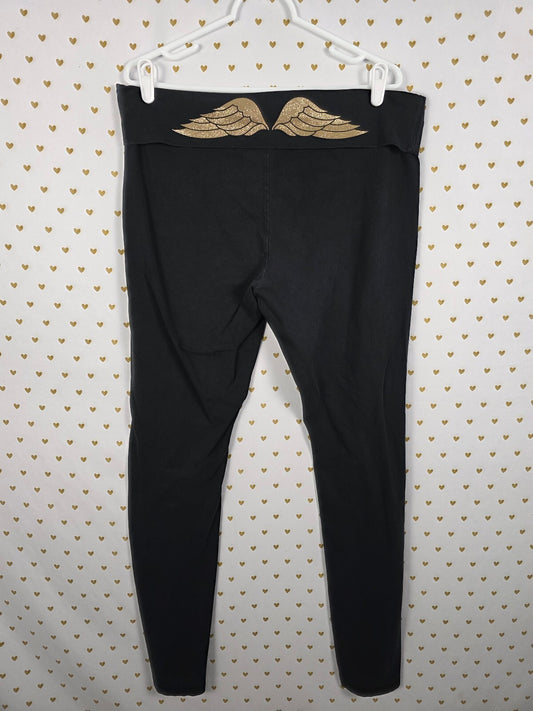 Victorias Secret Angels Gold Glitter Bling Wings Foldover Yoga pants XL
