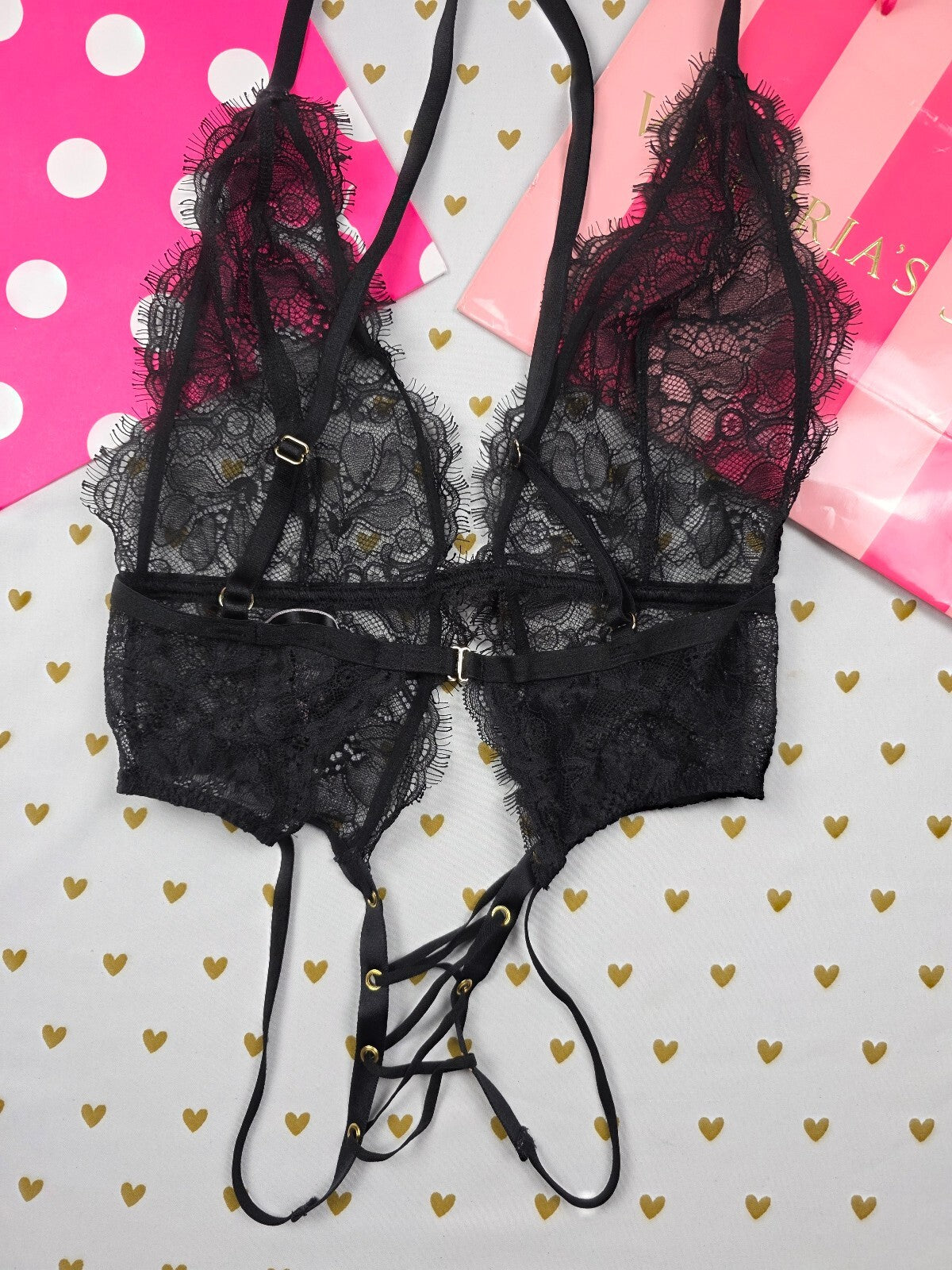 Victorias Secret Sexy Black Crotchless Teddy Bodysuit Lace Sheer Lingerie XS