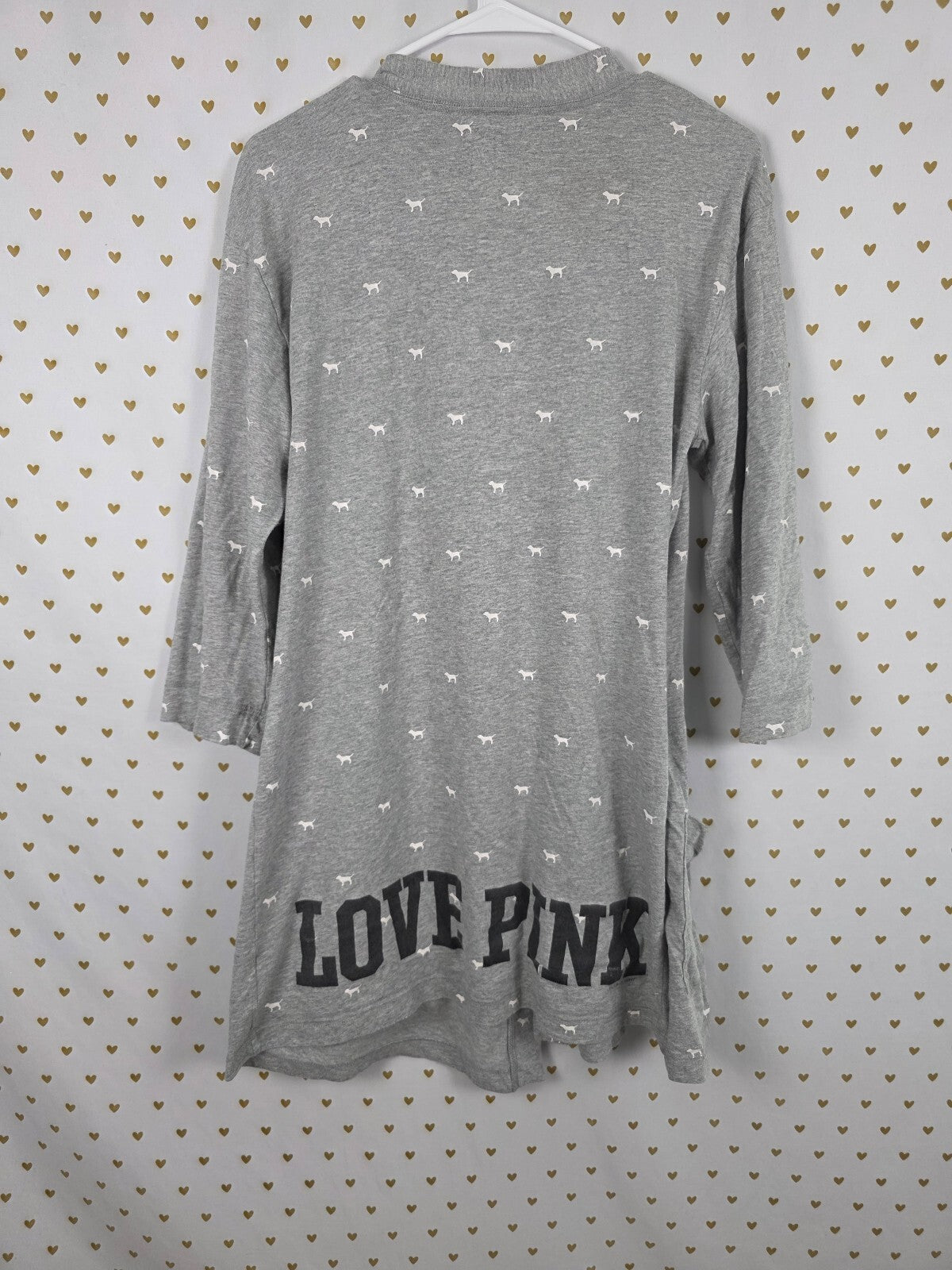 ictoria's Secret PINK XS Gray Dog Print Sleep Robe LOVE PINK Y2K