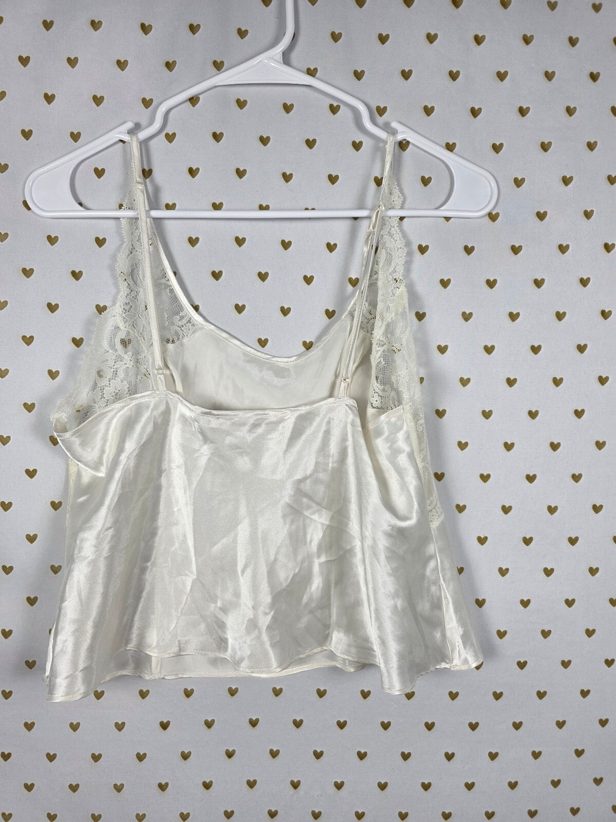 Victorias Secret Vintage Heart Label White Satin Babydoll Tank Top Medium