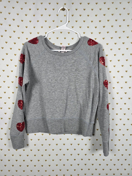 Victorias Secret Bling Red Sequined Hearts long sleeve Sweater Shirt Small