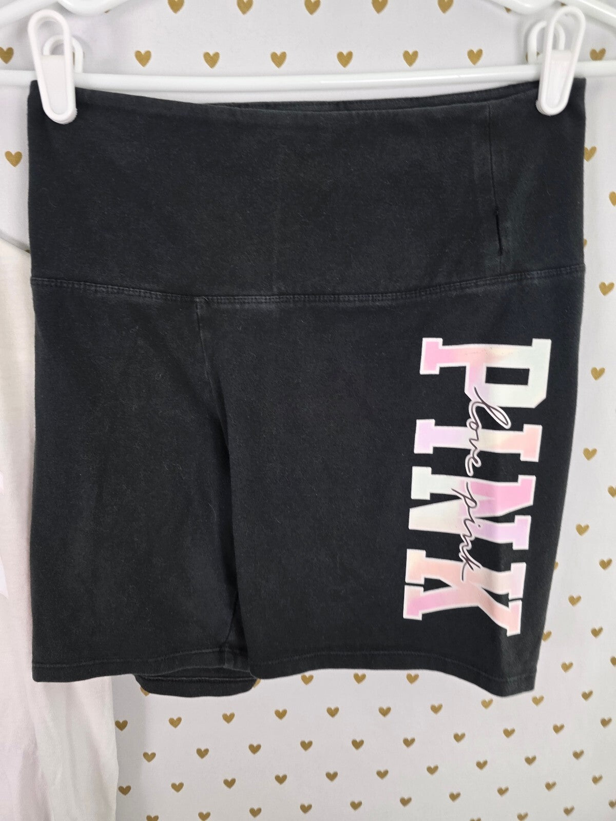 Victorias Secret PINK Watercolor Logo Tee shirt Bike Shorts SET Medium