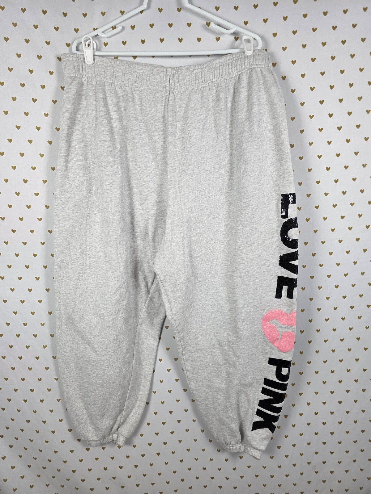 Victorias Secret PINK Campus Originals Sweats Sweatpants BLING Heart 2XL XXL