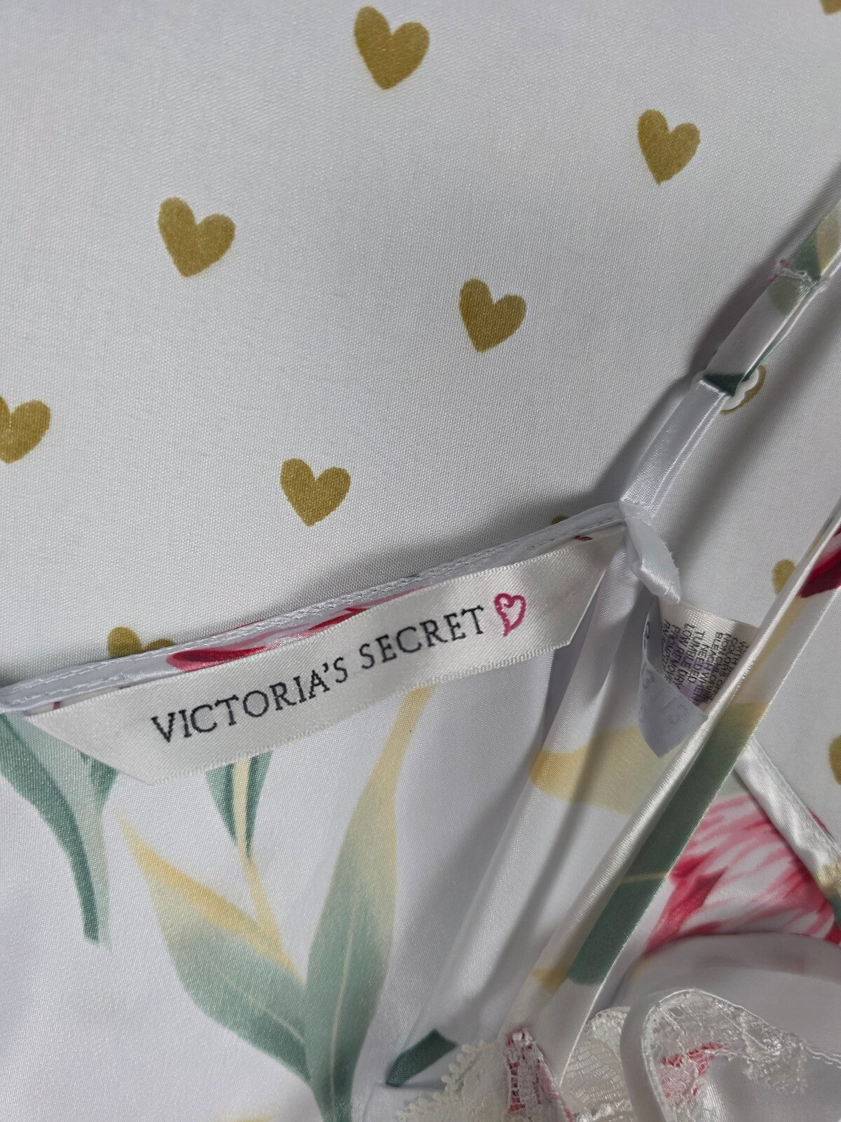 Victorias Secret Vintage Heart Label Floral Satin Slip Dress Nightie Lingerie Sm