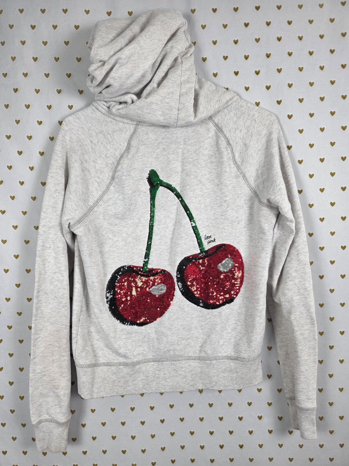 Victorias Secret Pink VEGAS Cherries BLING sequined Full zip Hoodie Jacket SMALL