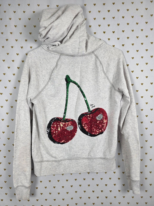 Victorias Secret Pink VEGAS Cherries BLING sequined Full zip Hoodie Jacket SMALL