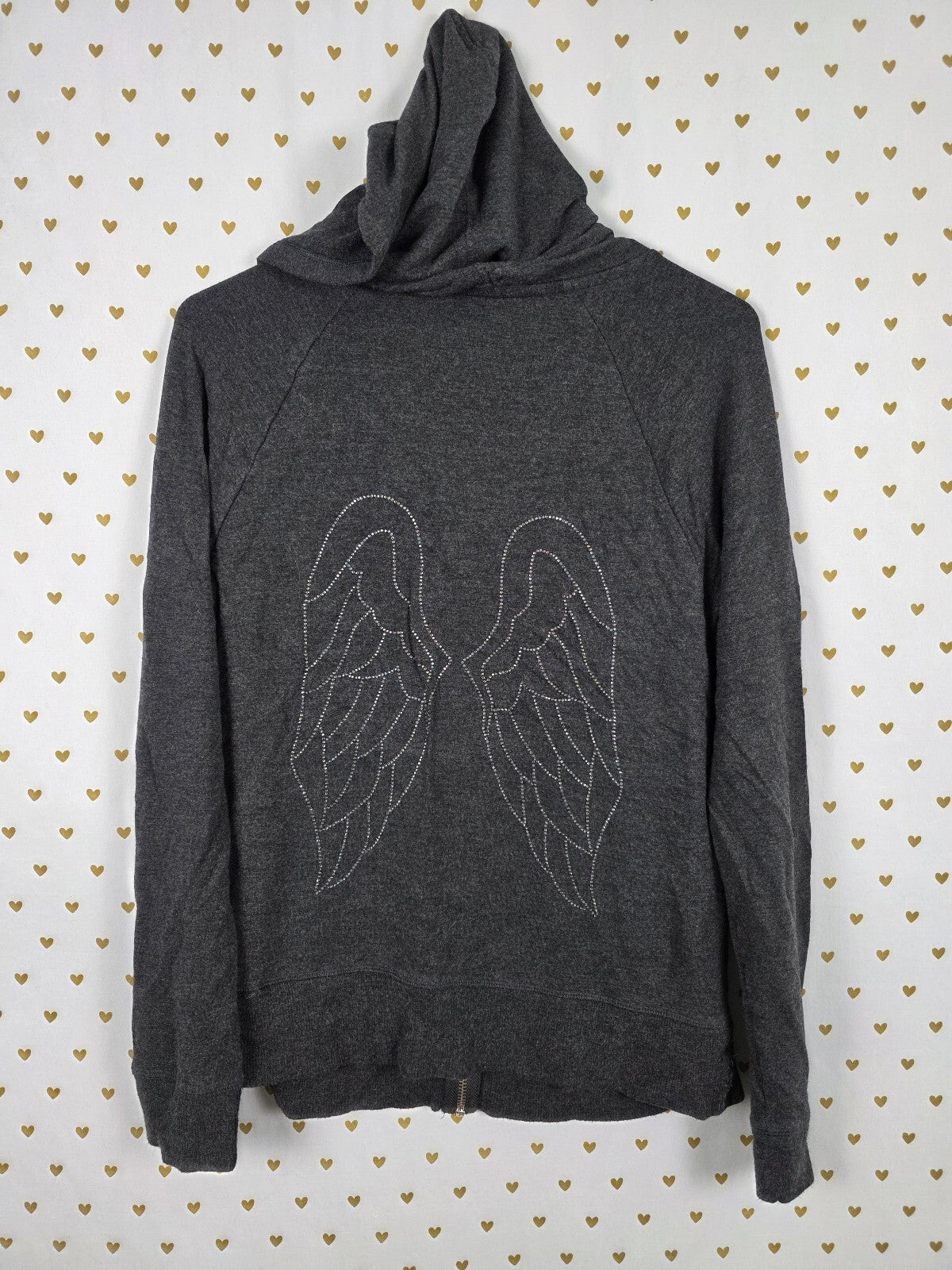 Victorias Secret ANGELS Bling Wings Dark Grey hoodie Jacket Full Zip Large