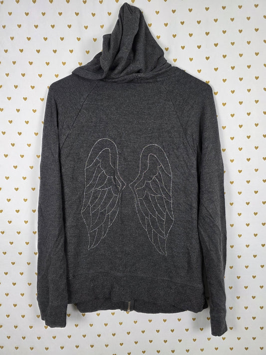 Victorias Secret ANGELS Bling Wings Dark Grey hoodie Jacket Full Zip Large