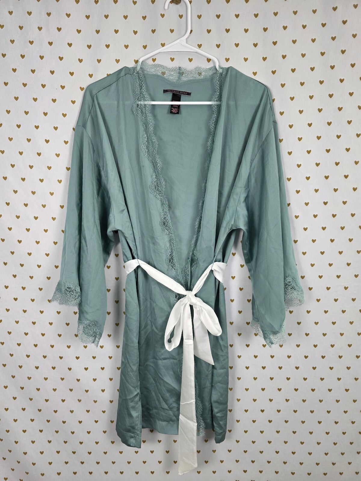 Victorias Secret Satin Silky Robe Lace Lined Satin XS Small Kimono Lounge
