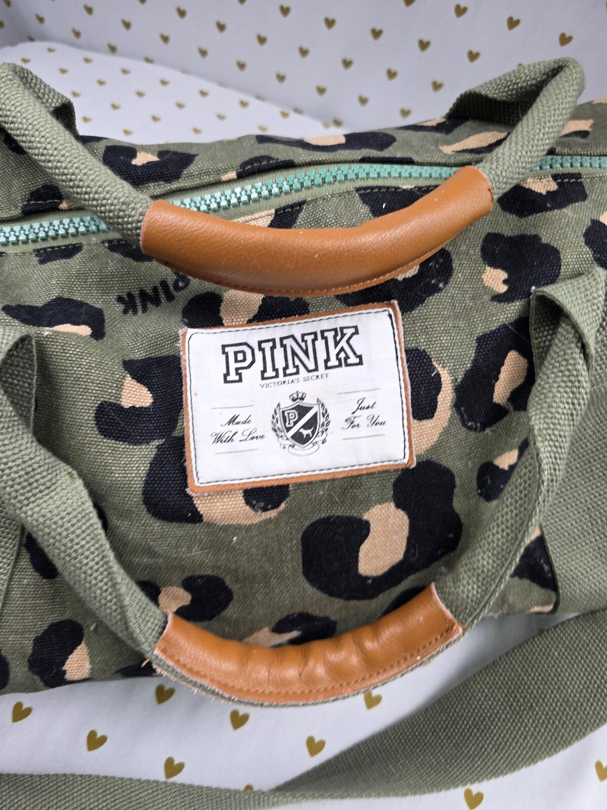 Victoria's Secret PINK Leopard Cheetah LOVE PINK Canvas Duffle Weekender Bag