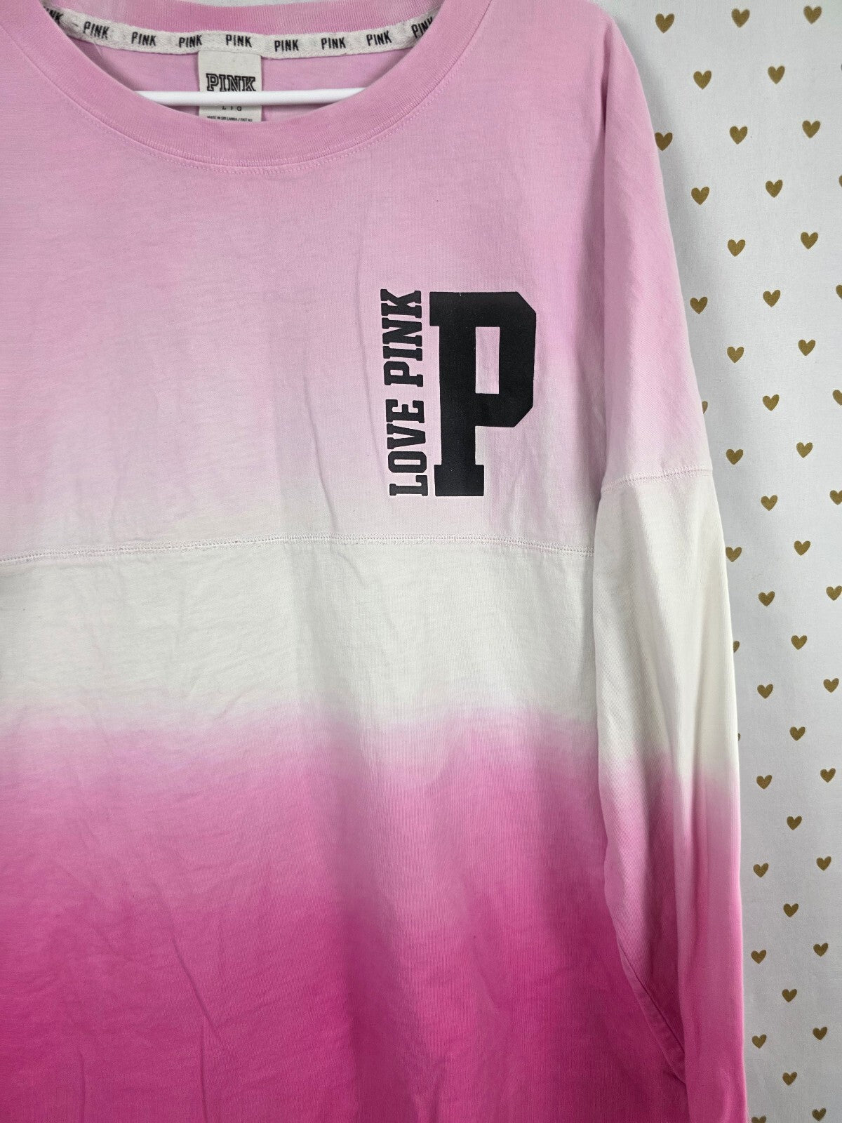 Victoria's Secret PINK Love Pink Ombre Long Sleeve Tee Shirt Large L Campus