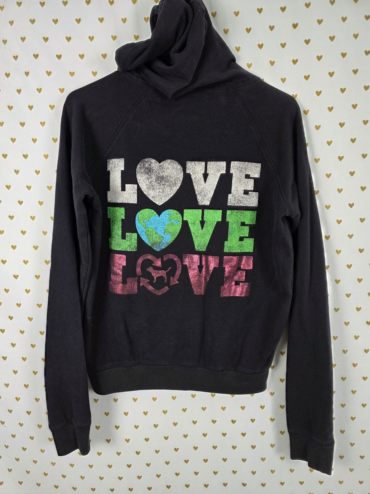 Victorias Secret Pink Vintage Pullover Hoodie LOVE Recycle Y2k MEDIUM