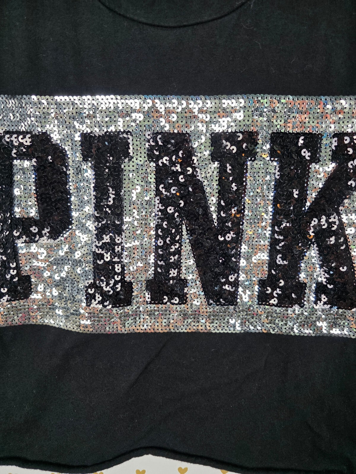 Victorias Secret PINK Cropped MEGA BLING Sequined Tee shirt MEDIUM