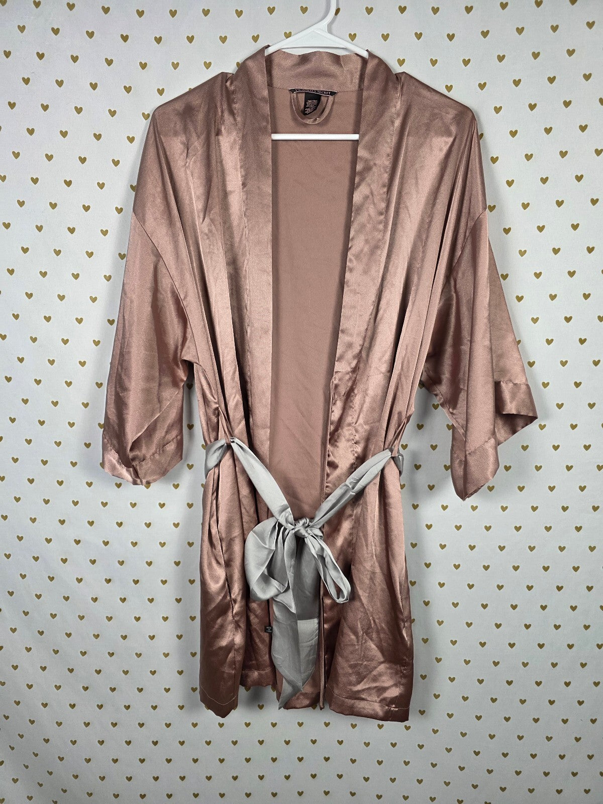 Victorias Secret Brown beige XS SMALL Satin Silky Robe Lounge Wrap Kimono