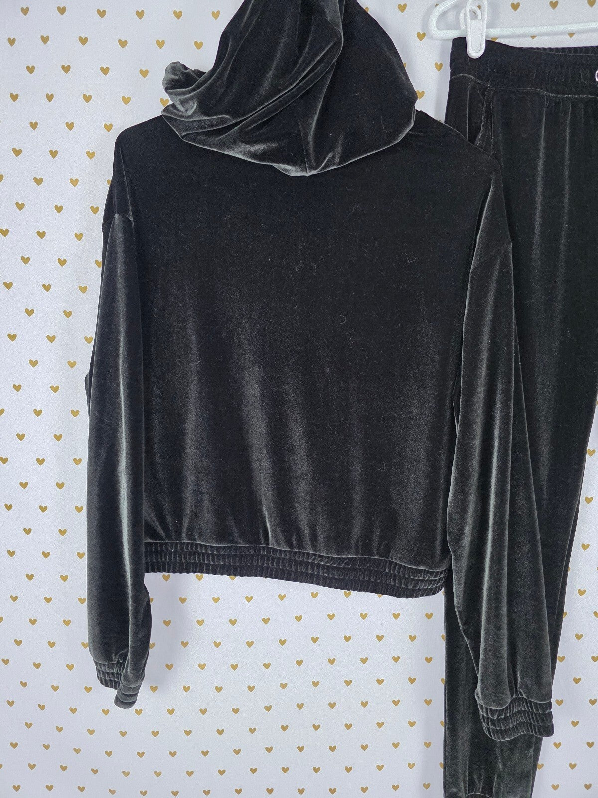 Victoria's Secret PINK Black Velour Hoodie Jogger Tracksuit Set Small