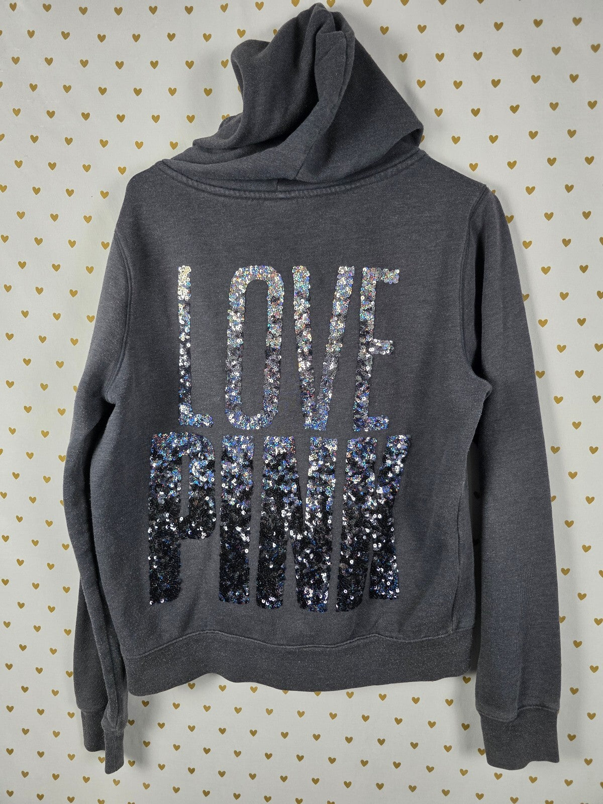 Victorias Secret Pink Grey Gradient Bling Sequined Full zip Hoodie Jacket Large
