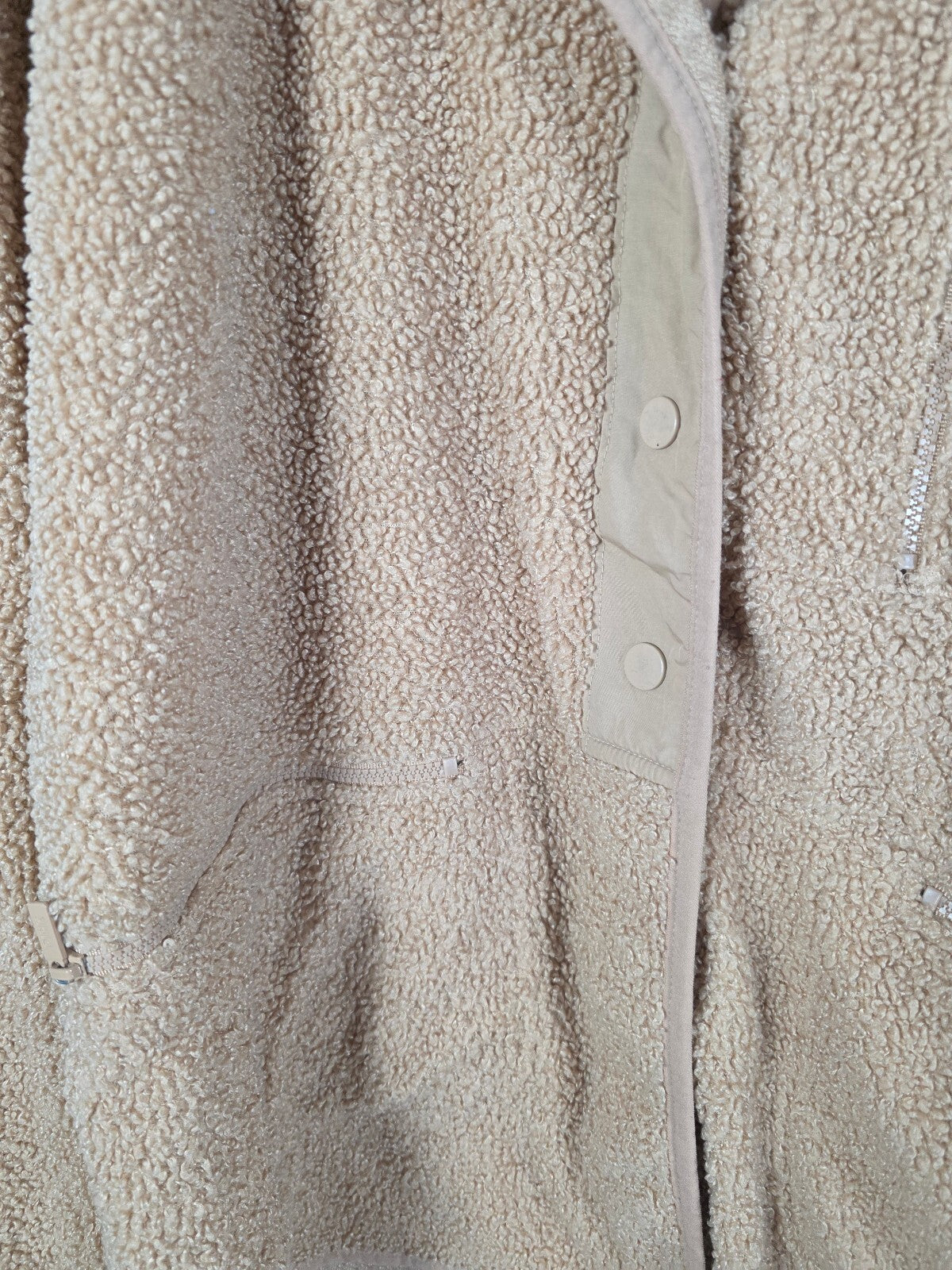 Victoria's Secret PINK Teddy Sherpa Snap Jacket Tan Fleece Zip Pockets XL