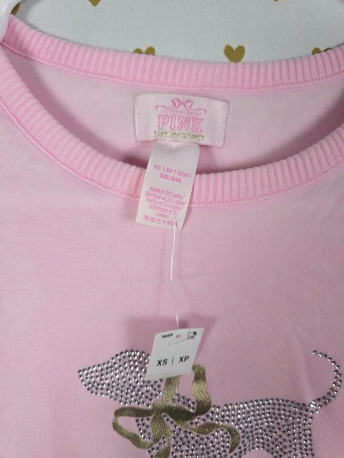 Victorias Secret PINK LOVESHACKFANCY NEW NWT Bling Dog Baby TEe Shirt XS
