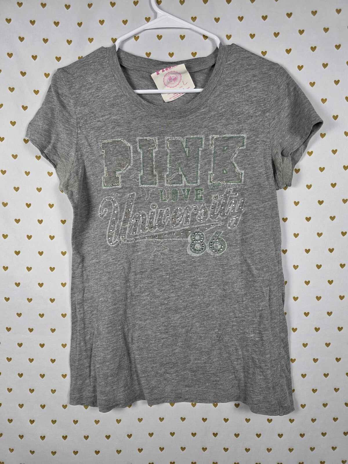 Victorias Secret PINK Vintage Y2k University Bling Tee Shirt LARGE