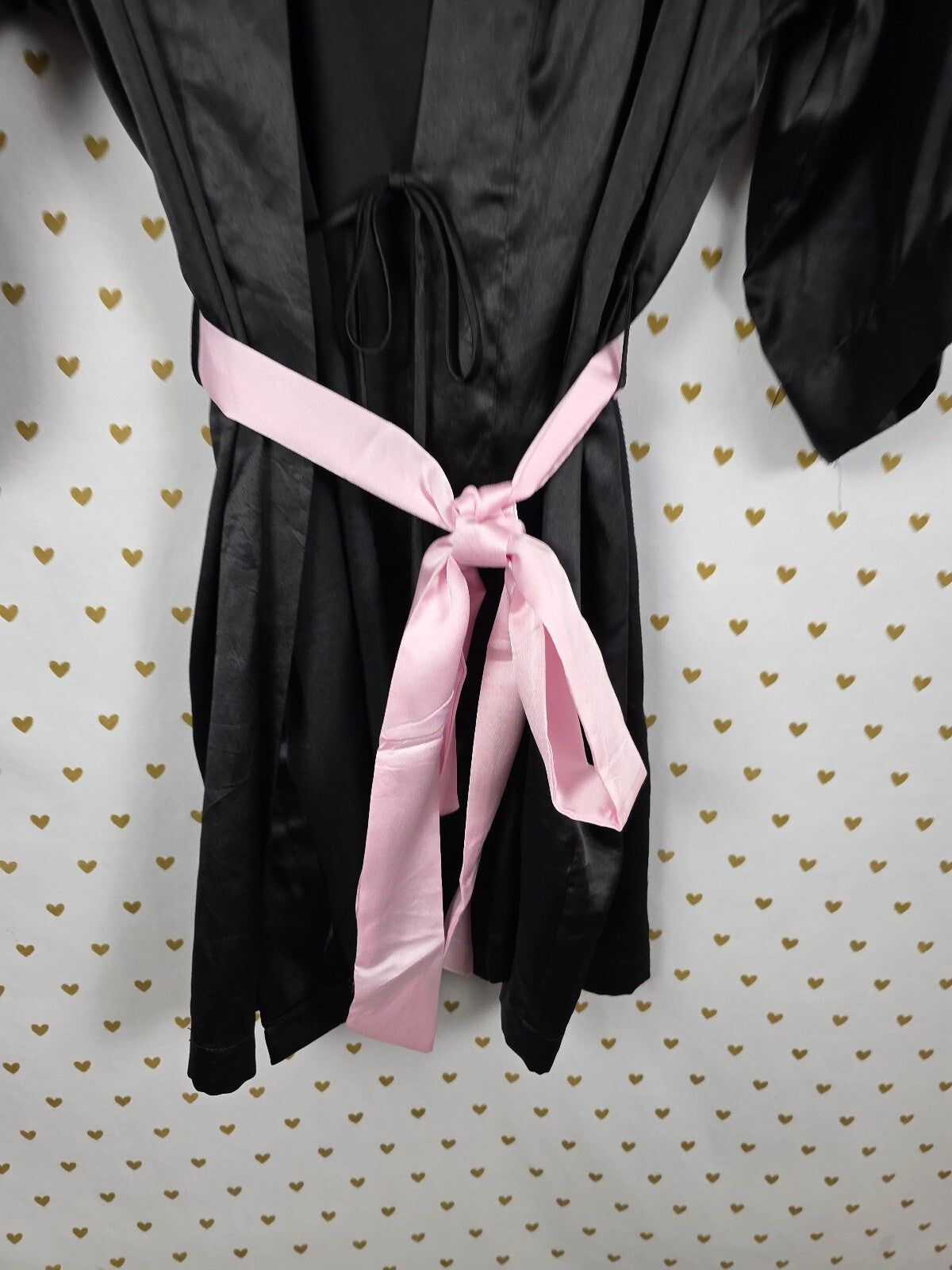 Victorias Secret Satin Silky Robe Black Kimono Lounger One Size fits all