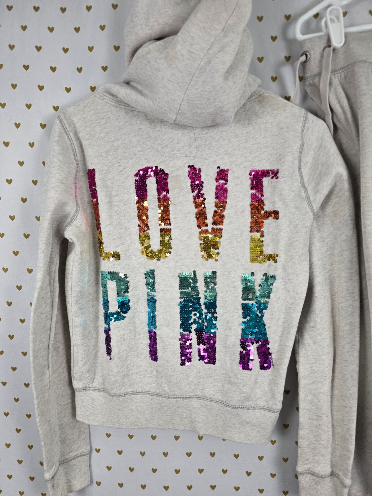Victorias Secret Pink Rainbow BLING sweats Hoodie SET XS SMALL Jacket Vintage