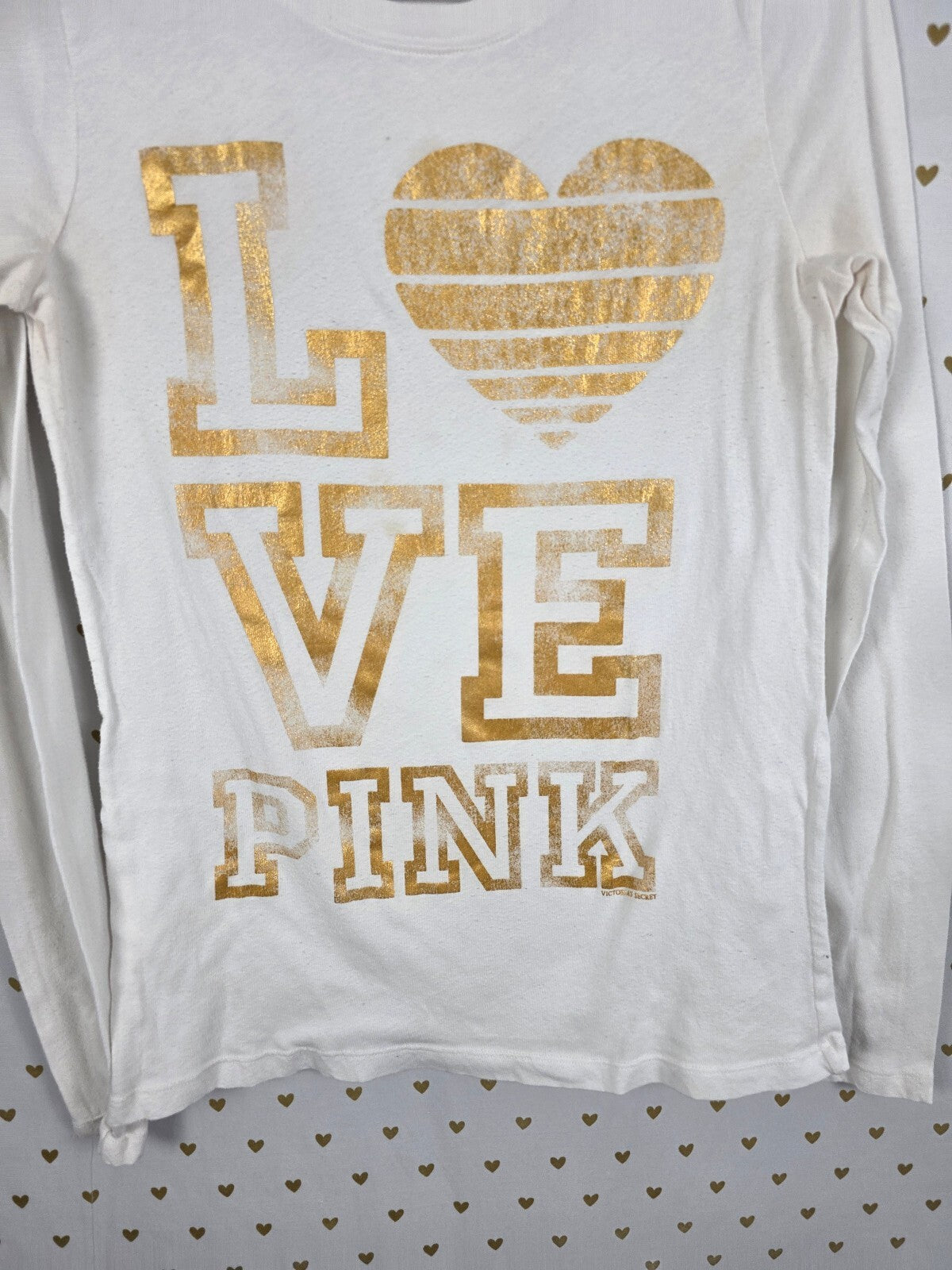 Victorias Secret PINK Vintage Y2k LOVE Gold Logo Long Sleeve Tee shirt LARGE