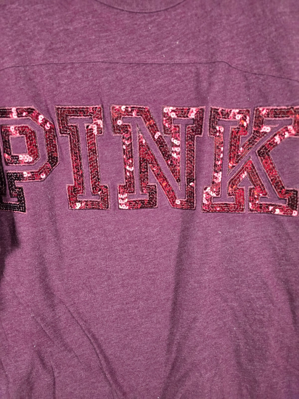 Victorias Secret PINK Maroon BLING Sequin Tee shirt MEDIUM