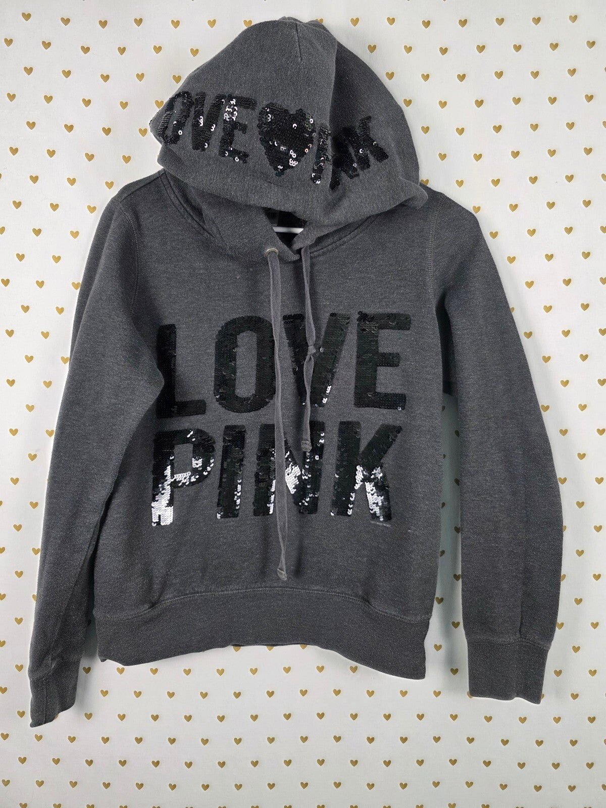 Victorias Secret Pink Bling Pullover Sequined Logo Hoodie LOVE Small Y2k