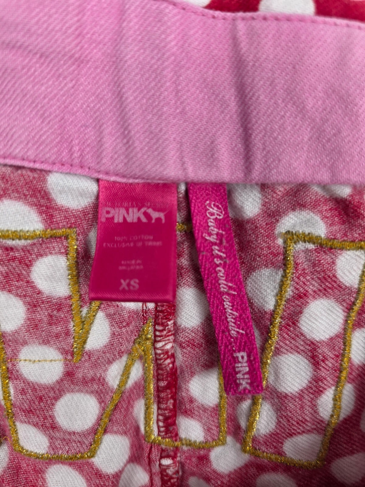 Victorias Secret Pink Red Polka Dot Logo Butt XS  Sleep Pants Pajama PJ Bottoms
