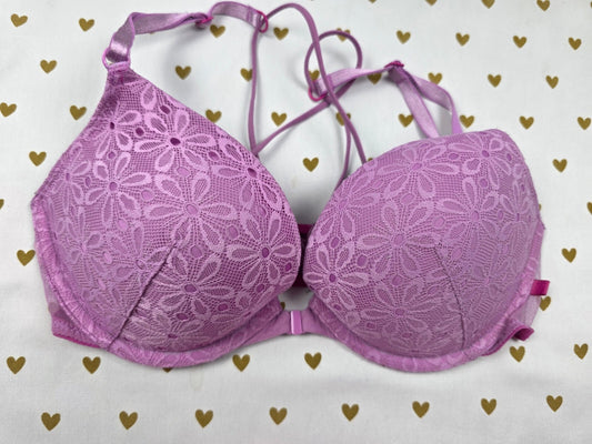 Victorias Secret Purple Strappy Front Close Racerback Bra 32D Push Up